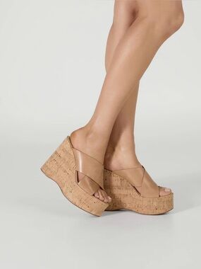 Tony Bianco Vamore Tan Vintage Cork Platform Wedge Sandals